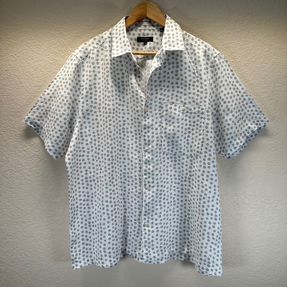 Ted Baker Linen Shirt Men Sz.5 US (XL - 42) Albert Button Up Chest Pocket Summer
